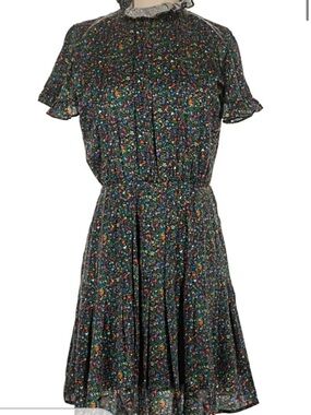 Cynthia Rowley Women's Black Floral Ruffle-Neck Dress